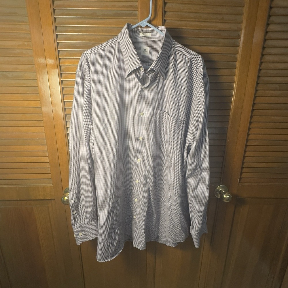 Peter Milar Men's XL‎ Dress Shirt Purple Black Houndstooth Button Front